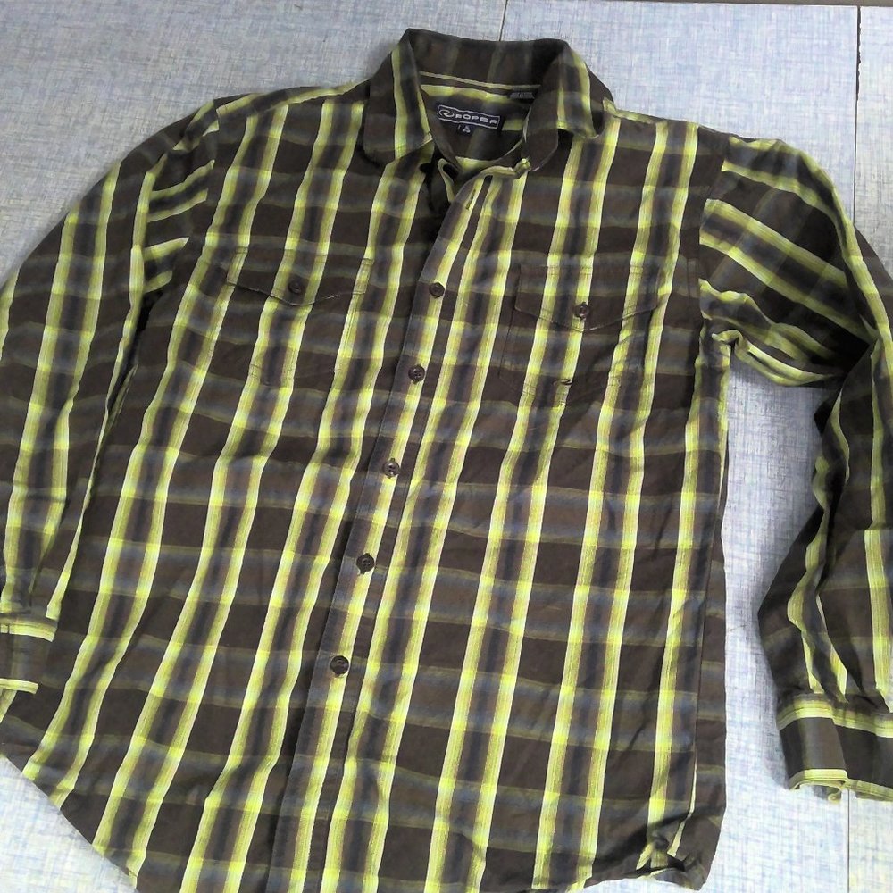 Roper Western Pearl Snap Shirt Long Sleeve Green Plaid Youth XL (16-18) Boys